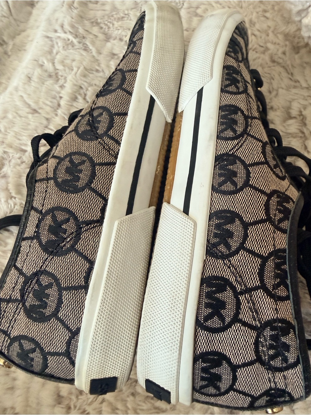 Michael Kors "Boerum" Jacquard Monogram Blk,Beige ,gold MK Logo Low-Tops W9 - Picture 8 of 9